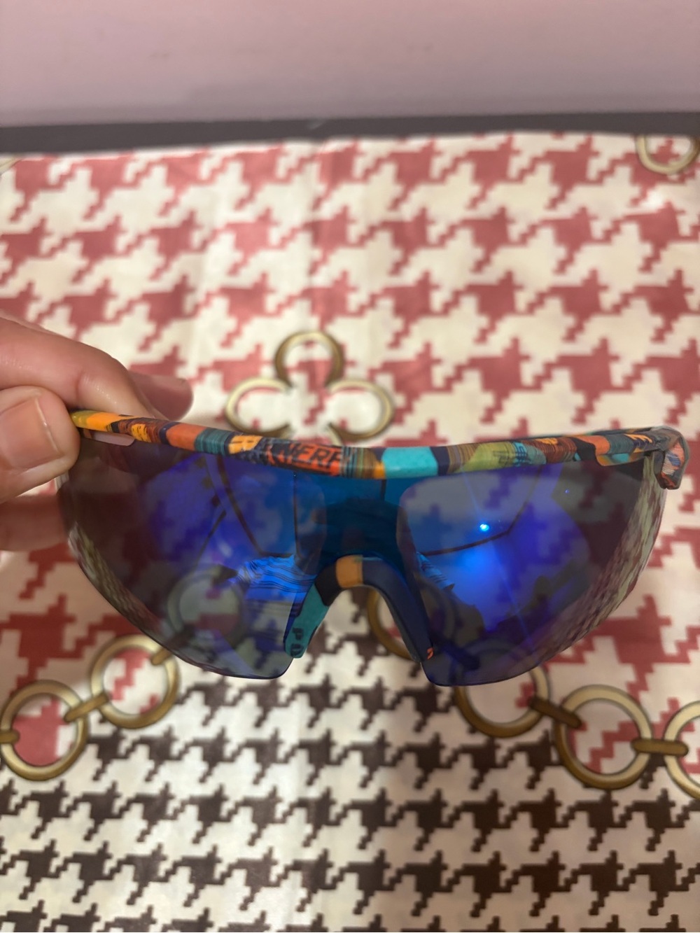 Youth Sport Sunglasses — Blue Mirrored Lens, Multicolor Frame